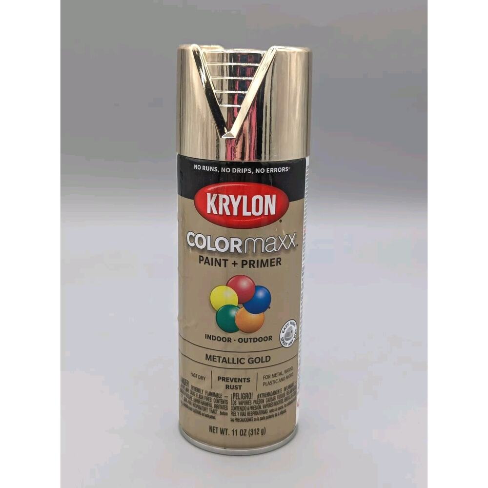 Krylon Colormaxx Metallic Gold Spray Paint Primer Indoor Outdoor Prevents Rust